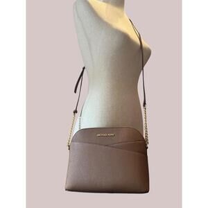Michael Kors Brown Leather Crossbody with Gold Chain Strap